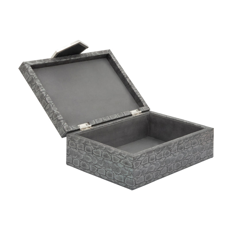 WOOD 12 FAUX LEATHER BOX, GRAY