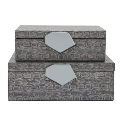 WOOD 12 FAUX LEATHER BOX, GRAY