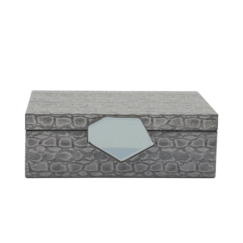 WOOD 12 FAUX LEATHER BOX, GRAY