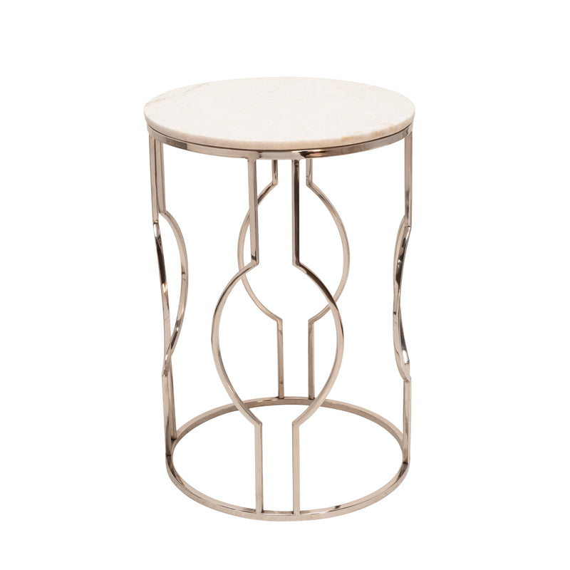 S/2 METAL/MARBLE ROUND TABLES, SILVER