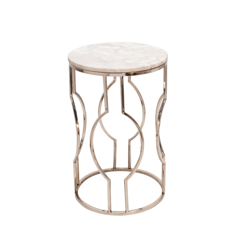 S/2 METAL/MARBLE ROUND TABLES, SILVER