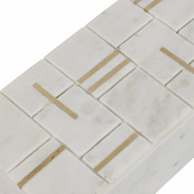 8 White Marble Box With Brass Inlay, White/gold