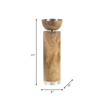 WOOD, 11 ACRYLIC DETAIL TAPER CANDLEHOLDER, NATUR