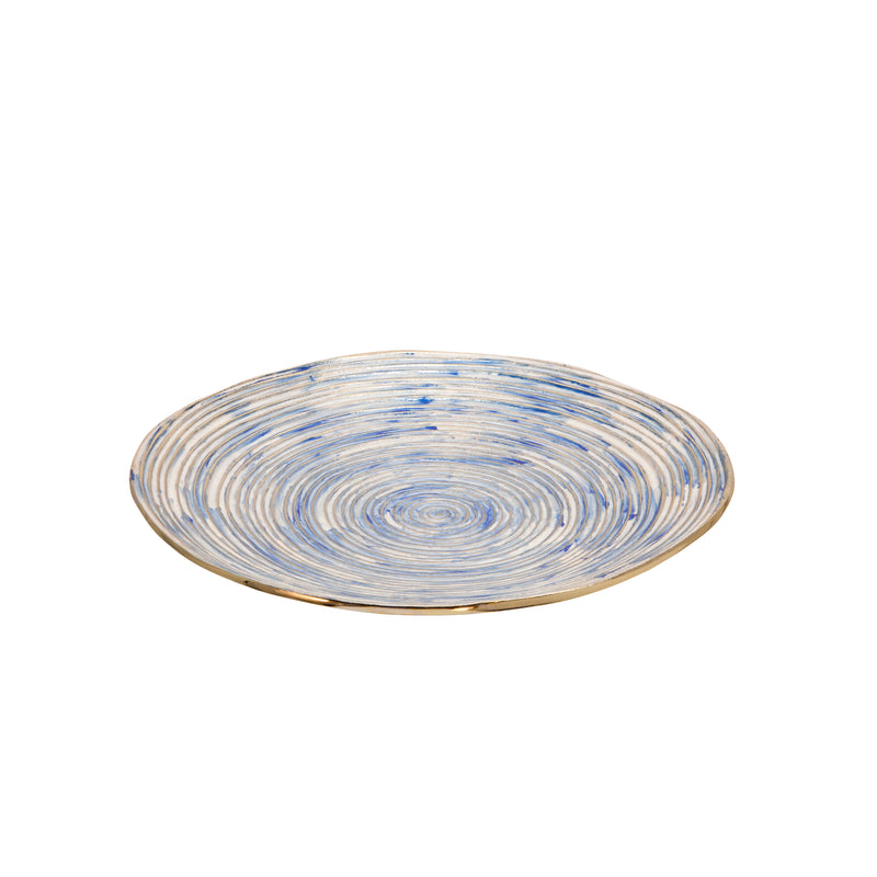 S/2 DECORATIVE METAL SWIRL TRAY, BLUE/MULTI