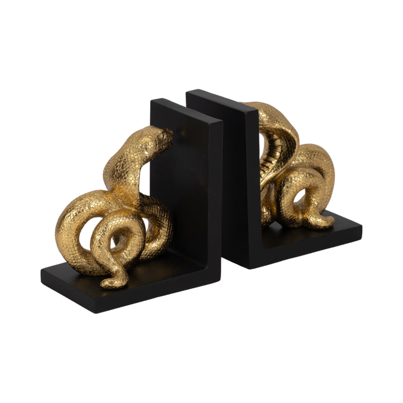 6 Snake Bookends, Gold/black