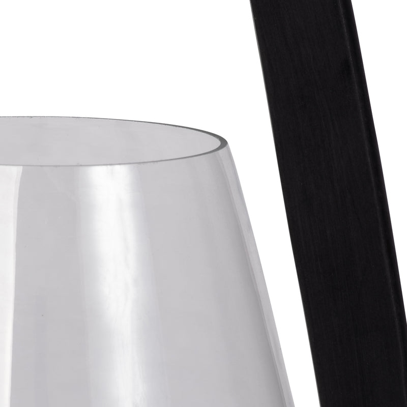 15H GLASS LANTERN W/ WOOD HANDLE, BLACK