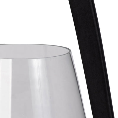 18H GLASS LANTERN W/ WOOD HANDLE, BLACK