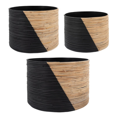 S/3 2-TONE WICKER PLANTERS, BLACK