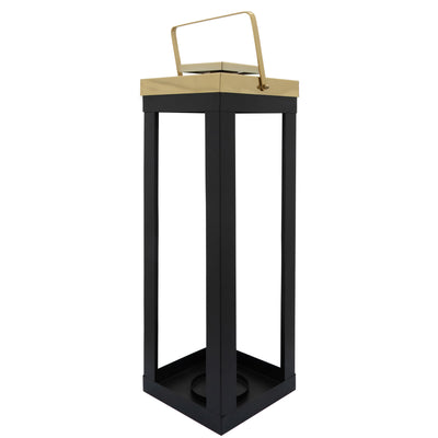 23H METAL LANTERN W/ GOLD HANDLES, BLACK