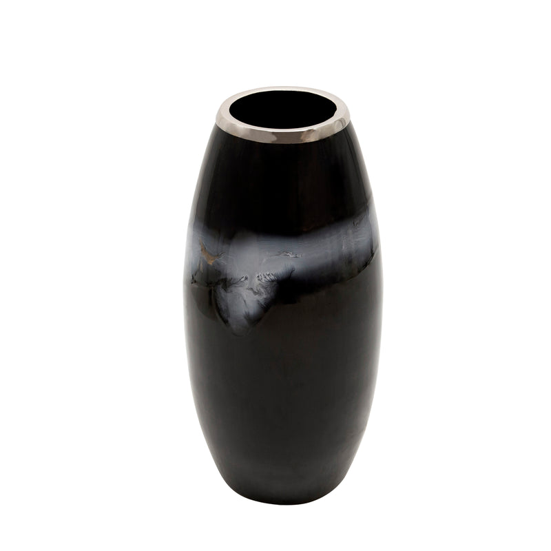 18H GLASS VASE W/ METAL RING, BLACK