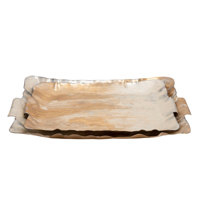 S/2 METAL TRAYS, CREAM