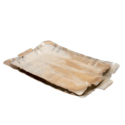 S/2 METAL TRAYS, CREAM