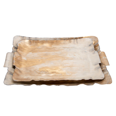 S/2 METAL TRAYS, CREAM