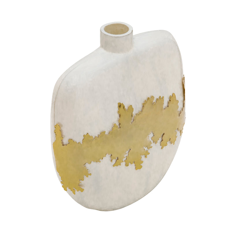 13H VASE W/ GOLD ACCENT, WHITE