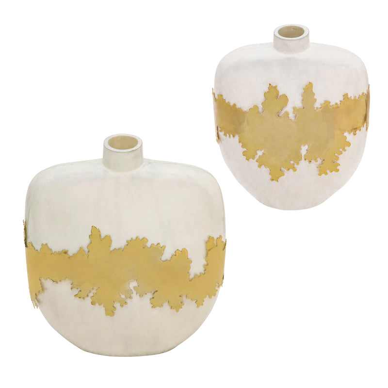 13H VASE W/ GOLD ACCENT, WHITE