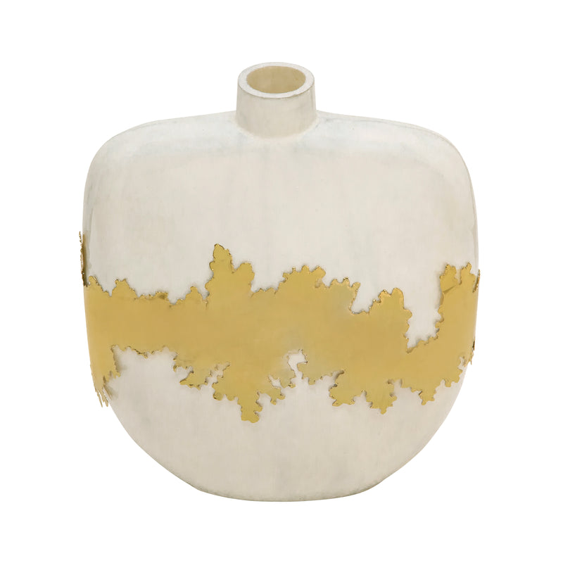 13H VASE W/ GOLD ACCENT, WHITE