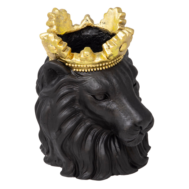 RESIN 9 LION W/ CROWN, BLACK