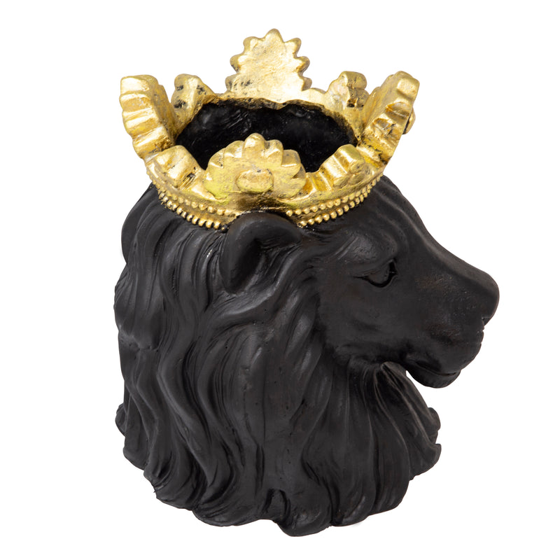 RESIN 9 LION W/ CROWN, BLACK