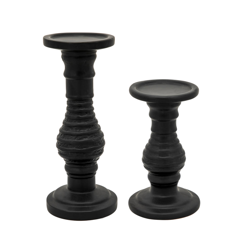 11 Textured Candle Holder, Black