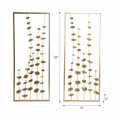 S/2 32 Small Blooms Metal Wall Panels, Gold