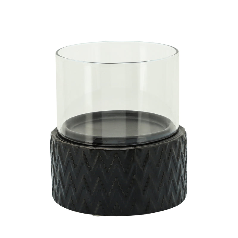 BLACK CERAMIC /GLASS 8 PILLAR HOLDER, CHEVRON