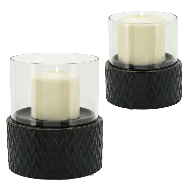 BLACK CERAMIC /GLASS 8 PILLAR HOLDER, CHEVRON