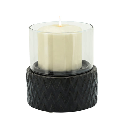 BLACK CERAMIC /GLASS 8 PILLAR HOLDER, CHEVRON