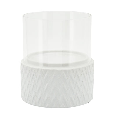 WHITE CERAMIC /GLASS 6 PILLAR HOLDER, CHEVRON