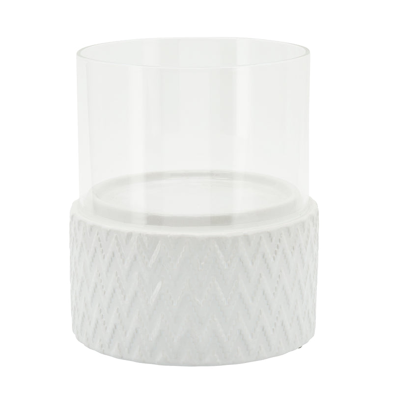 WHITE CERAMIC /GLASS 6 PILLAR HOLDER, CHEVRON