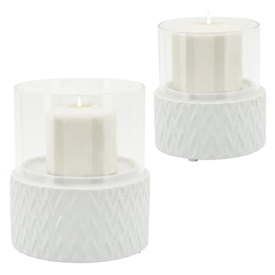 WHITE CERAMIC /GLASS 6 PILLAR HOLDER, CHEVRON