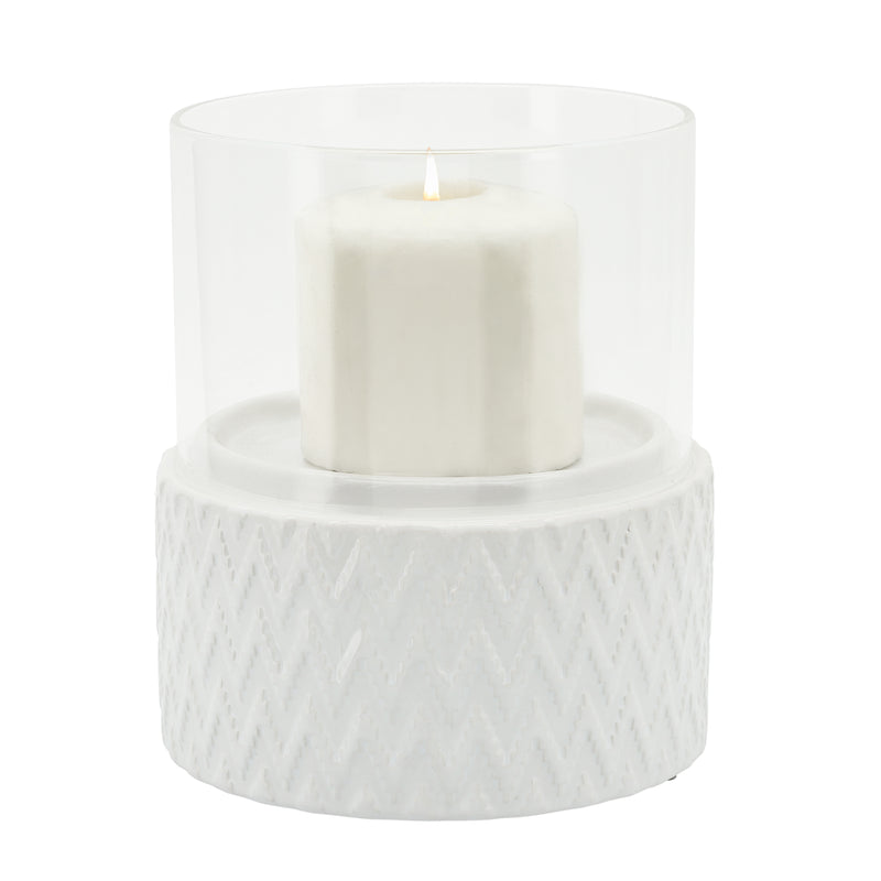 WHITE CERAMIC /GLASS 6 PILLAR HOLDER, CHEVRON