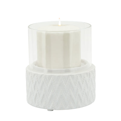 WHITE CERAMIC /GLASS 5 PILLAR HOLDER, CHEVRON