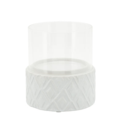 WHITE CERAMIC /GLASS 5 PILLAR HOLDER, DIAMOND