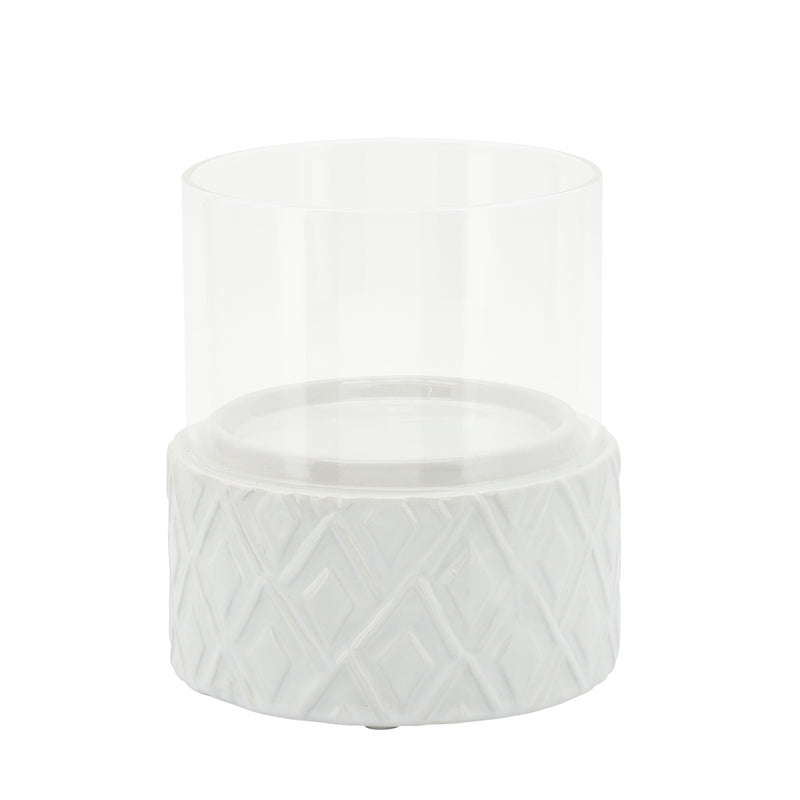 WHITE CERAMIC /GLASS 5 PILLAR HOLDER, DIAMOND