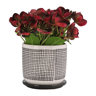 6 MESH DESIGN PLANTER W/ SAUCER, GRAY