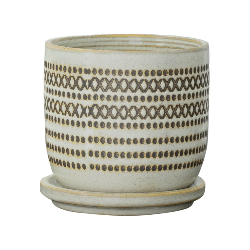 5 AZTEC PLANTER W/ SAUCER, BEIGE