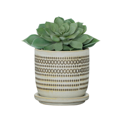 5 AZTEC PLANTER W/ SAUCER, BEIGE