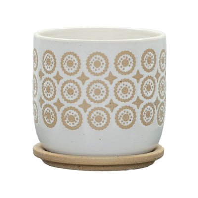 6 CIRCLES PLANTER W/ SAUCER, BEIGE