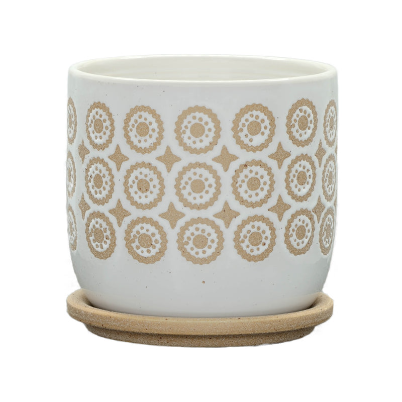 6 CIRCLES PLANTER W/ SAUCER, BEIGE