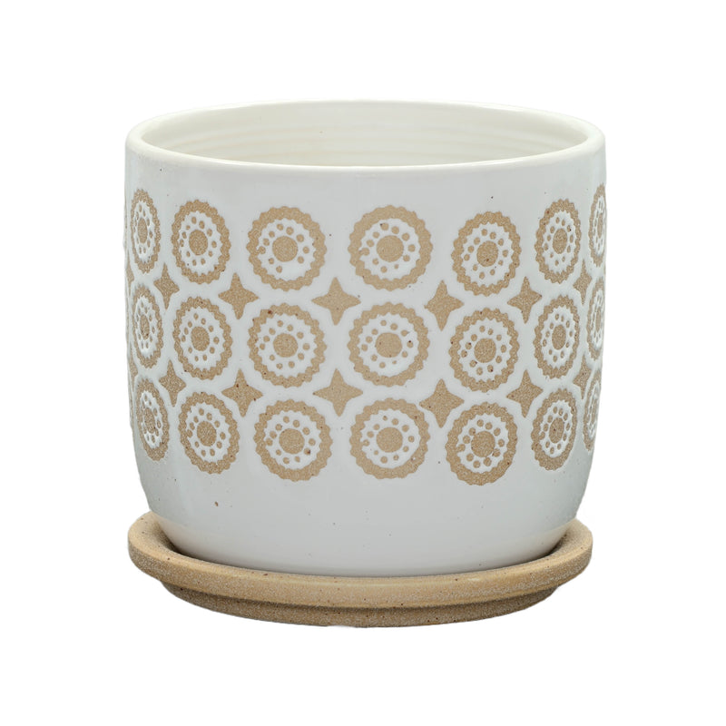 6 CIRCLES PLANTER W/ SAUCER, BEIGE