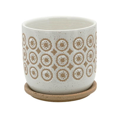 6 CIRCLES PLANTER W/ SAUCER, BEIGE