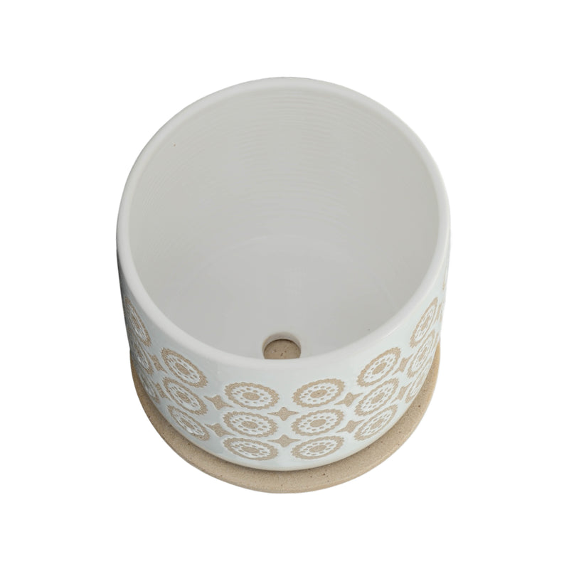 6 CIRCLES PLANTER W/ SAUCER, BEIGE