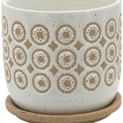 6 CIRCLES PLANTER W/ SAUCER, BEIGE