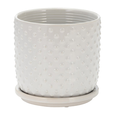 6 TINY DOTS PLANTER W/ SAUCER, WHITE