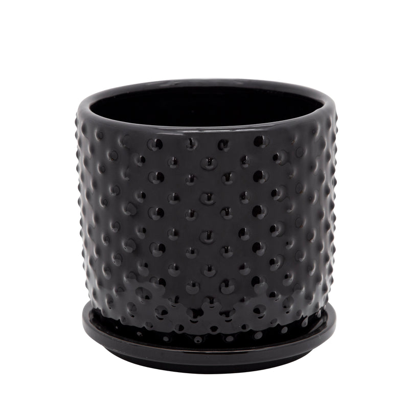 6 TINY DOTS PLANTER W/ SAUCER, BLACK