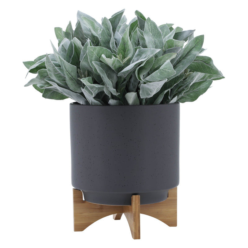 10 PLANTER W/ WOOD STAND, MATTE GRAY