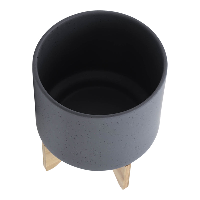 10 PLANTER W/ WOOD STAND, MATTE GRAY