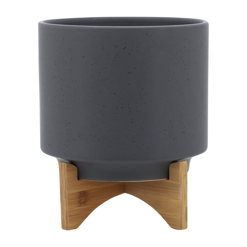 10 PLANTER W/ WOOD STAND, MATTE GRAY