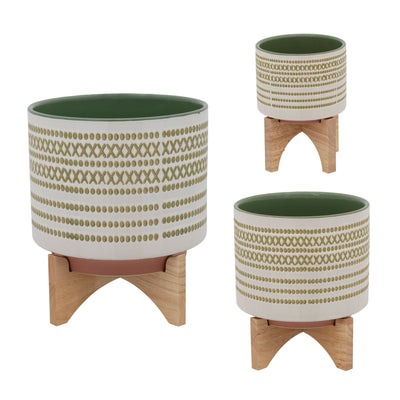 8 AZTEC PLANTER W/ WOOD STAND, OLIVE