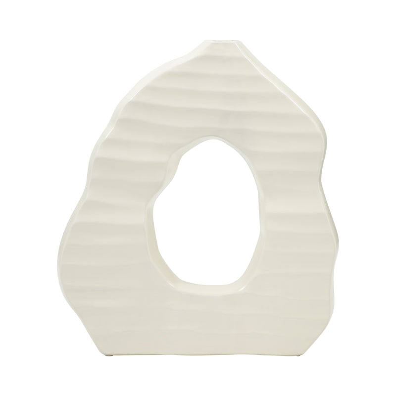 14 Ribbed Open-cut Out Vase, Ivory